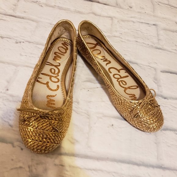 SAM EDELMAN FALCON 2 GOLD METALLIC BALLET FLATS SZ 5 - Picture 1 of 8